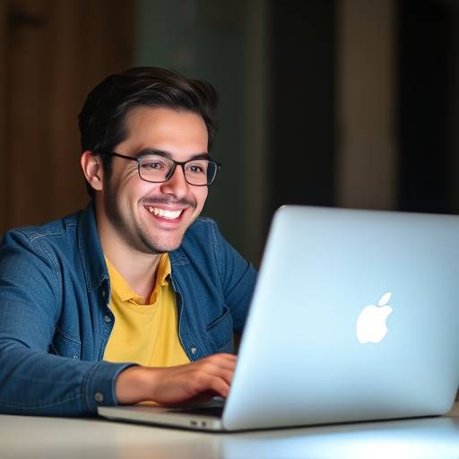 A person happily using a laptop, representing positive website usage