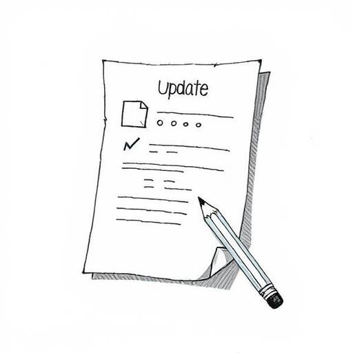Illustration depicting a document being updated with a pencil